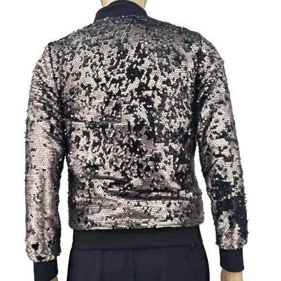 Guess Womens Sequin Bomber Jacket Black & Rose Gold Size Small - Picture 2 of 10